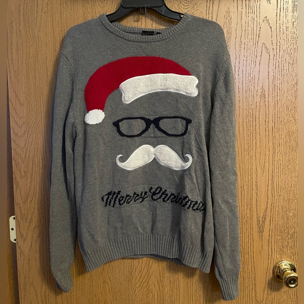 Gray Santa Sweater with Red Hat & Glasses